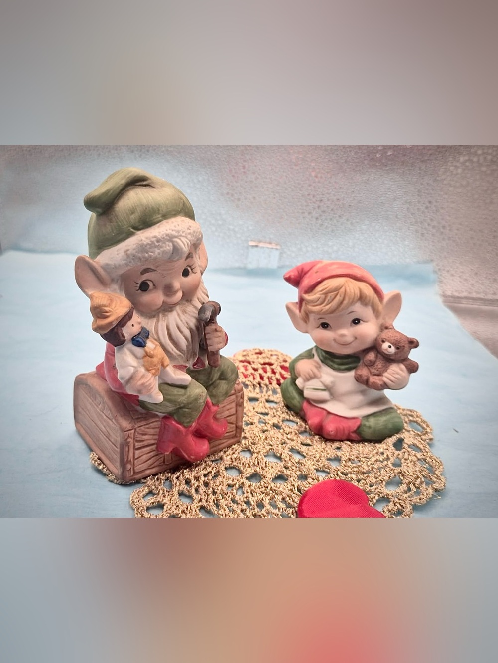 Vintage MCM Pixie Elf Figurine Pair fun & Collectible HOMCO Elves with Toys